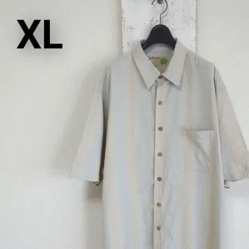 구제 의류 CARIBBEAN 반팔 셔츠 그레이 베이지 실크 셔츠 XL