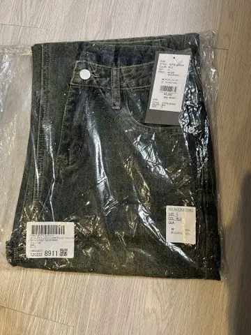 비즈 장식 다크 블루 와이드 레그 데님 S 새상품
