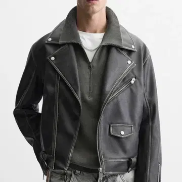 ZARA 워시 가공 인조 가죽 바이커 라이더 자켓