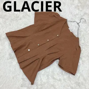 GLACIER 그라시아 (L) 반팔 블라우스 무지 골드 버튼 브라운