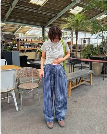 블루 레트로 체크 팬츠 MX0025