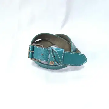 [ BENETTON ] 90s 리얼 가죽 로고 벨트 터콰이즈 계열