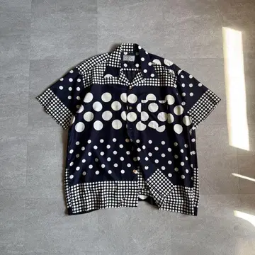 1980s DAGMONT 도트 레이온 오픈 카라 셔츠