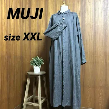 MUJI 린넨 롱 셔츠 원피스 그레이