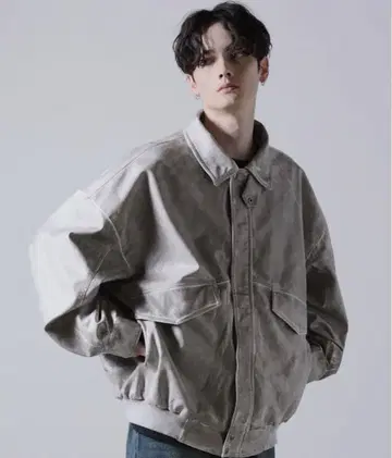 [ CLEL ] 하이 빈티지 디자인 인조 가죽 블루종 화이트