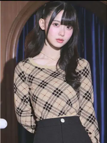 미셸 마카롱 미셰마카 체크 니트탑