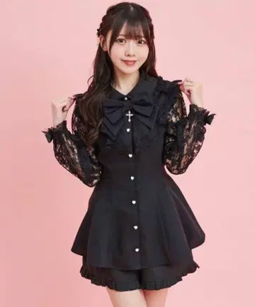 시크릿허니 셋업 소매 레이스 블랙