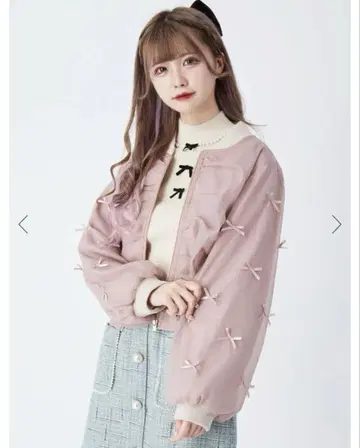 랜덤 리본 오간자 블루종