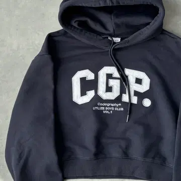 14245 코드그래피 CGP 자수 로고 크롭 후드티