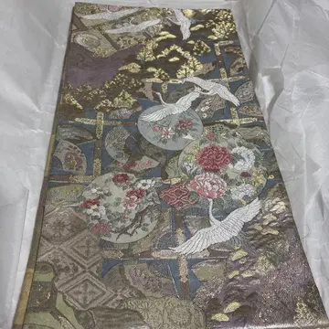 순수 실크 후쿠로 오비 꽃무늬 학 자수