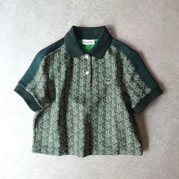새상품급 LACOSTE 라코스테 크롭 모노그램 피케 셔츠 그린