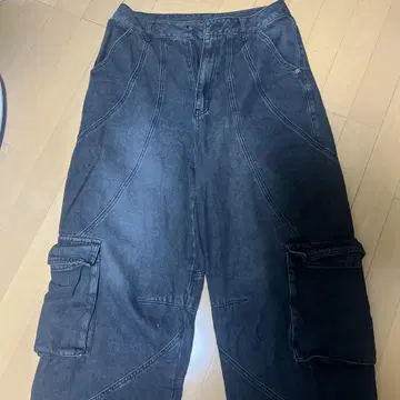 y2k 블랙 데님 카고 팬츠 워시드 가공