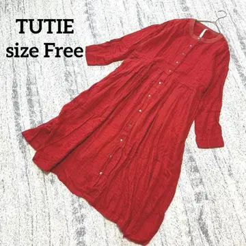 [ TUTIE ] 플레어 롱 원피스 긴팔 빨간색 린넨 코튼 플레어