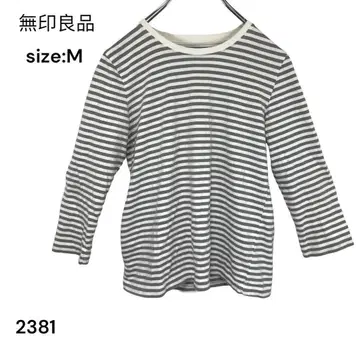MIJI 무인양품 셔츠 상의 긴팔 보더 M