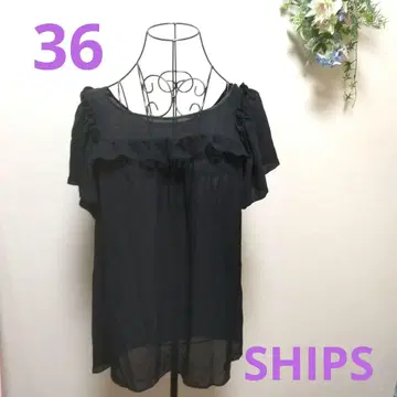 SHIPS 시스루 반팔 프릴 튜닉 블랙 a0545