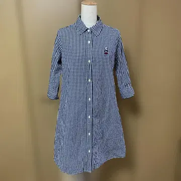 케이파 깅엄 체크 칠부 소매 셔츠 원피스