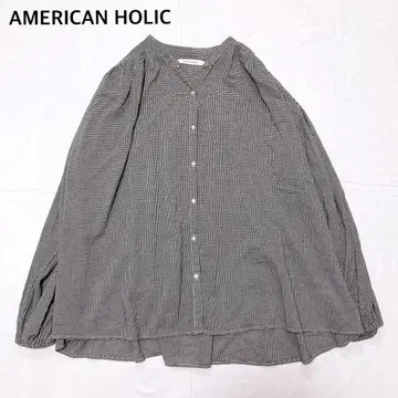 [ 새상품급 ] 아메리칸 홀릭 깅엄 체크 패턴 긴팔 블라우스 소매 개더