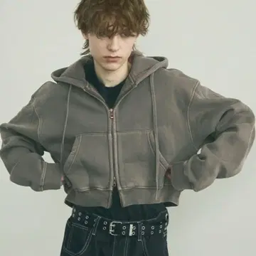 피그먼트 다이 숏 기장 더블 지퍼 후드티