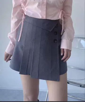 AS KNOW AS 플리츠 랩 버튼 미디엄 스커트