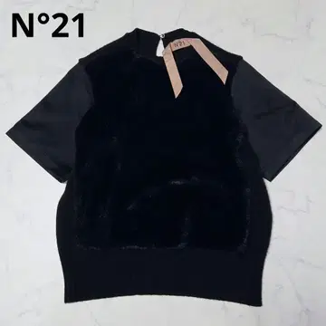 새상품급 누메로벤투노 인조 모피 도킹 콤비 니트 블랙