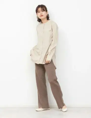 TICCA 밴드 카라 비브 요크 롱 셔츠 베이지