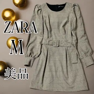 새상품급 ZARA 원피스 M 사이즈 체크 무늬 벨트 포함 긴팔 자라