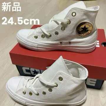 새상품 컨버스 하이컷 스니커즈 골드 패치 24.5cm 화이트 GOLD