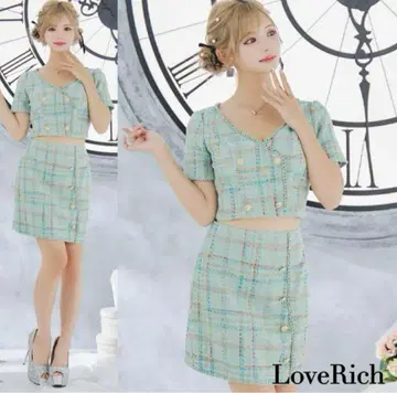 LoveRich 체크 무늬 크롭 셋업