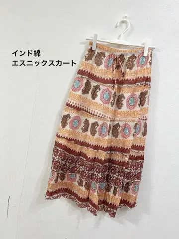 에스닉 스커트 인도 면 안감 부착