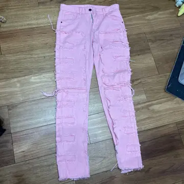핑크 데미지 가공 스키니 데님 팬츠 30