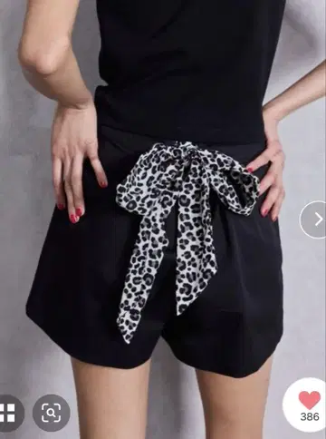 GYDA 하이웨스트 블랙 레오파드 숏팬츠 리본 포함