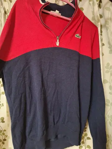 LACOSTE 하프 지퍼 스웨터 US L 레드/네이비 (구제 의류)