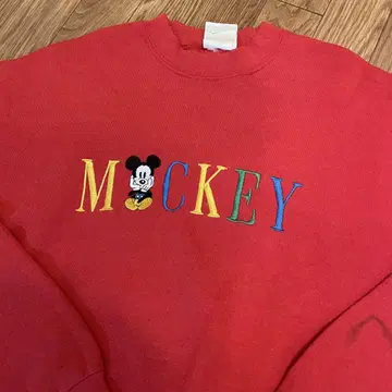 90s MICKEY.INC 미키 파랑 맨투맨 빨간색 L 사이즈