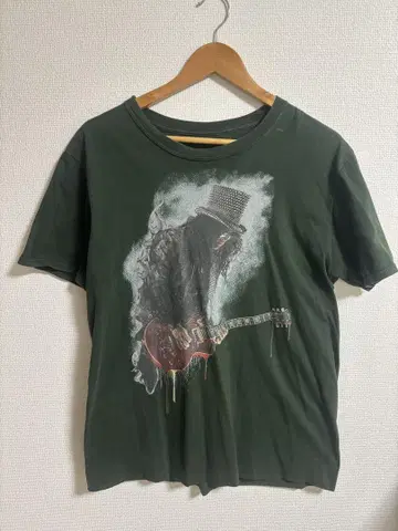 SLASH 기타리스트 그래픽 그린 T셔츠 구제 의류