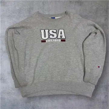 Champion 그레이 맨투맨 USA 노옴코어