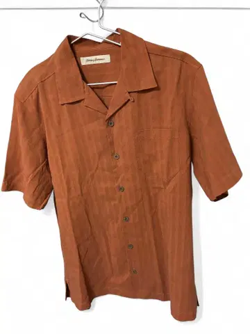 타미 힐피거 실크 반팔 셔츠 자수 L