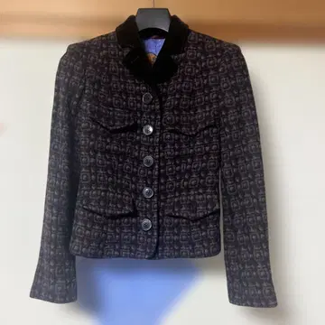 에트로 ETRO 체크 무늬 테일러드 자켓 벨벳 옷깃 사이즈 42M