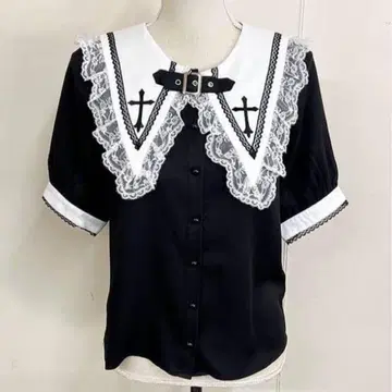 MARS 벨트 크로스 자수 블라우스