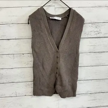 ZARA 여성용 니트 베스트 S 브라운 V넥 인기 완판급