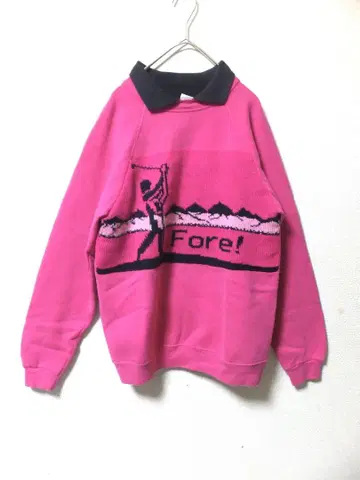 USA제 Hanes Fore! 핑크 카라 부착 니트 L 빈티지