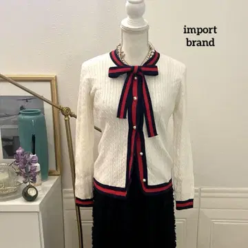 [ inport brand ] 리본 디자인 펄 버튼 가디건