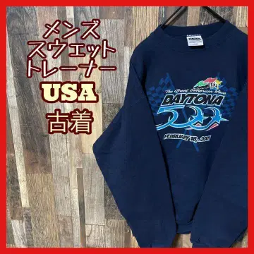 남성용 맨투맨 L 네이비 프린트 USA 구제 의류 긴팔 맨투맨