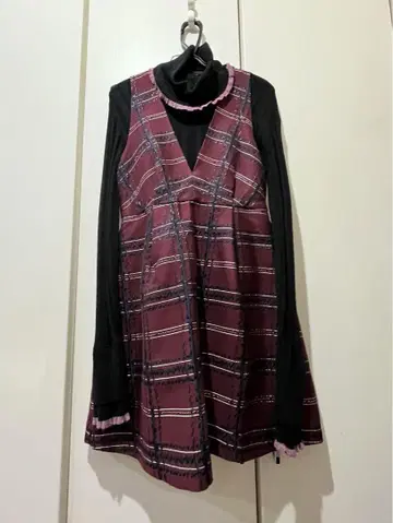 selva secreta 버건디 체크 미니 원피스 SET