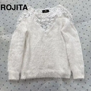 ROJITA 로지타 시스루 시어 레이스 니트 화이트 퍼