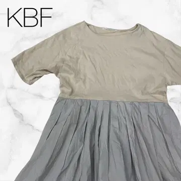[KBF] 원피스 베이지 x 라이트 그레이 허리 배색 반팔