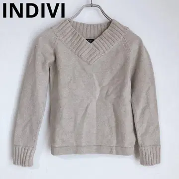 인디비 긴팔 니트 스웨터 V넥 무지 모 상의 베이지 38