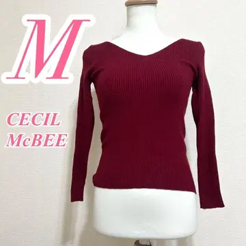 CECIL McBEE M 레드 V넥 리브 니트 레이온 폴리