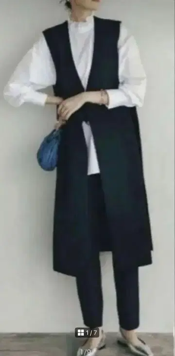 미라 오웬 롱베스트 블랙 린넨 혼방 백 벨트 사이드 슬릿