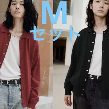 T/CBASIC KNIT SHIRT CARDIGAN 차콜 레드 세트