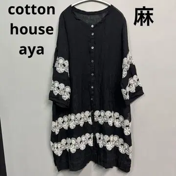 cotton house aya 린넨 자수 튜닉 원피스 린넨 M